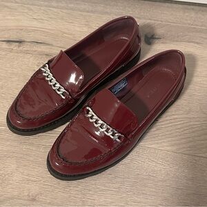 Nautica Maroon Patent Loafers with Chain Accent